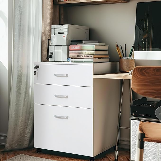 QDSSDECO 3 Drawer Mobile File Cabinet, Rolling Vertical Filing Cabinet fits A4 - Image 2