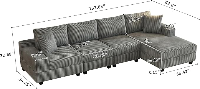 Eafurn 132.68" Oversized L Shaped Modular Sectional Sofa Couch - Image 2