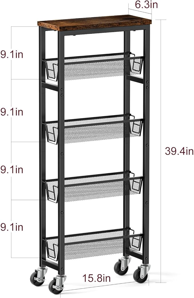 Honest Slim Storage Cart 5-Tier Slim Rolling Cart - Image 3