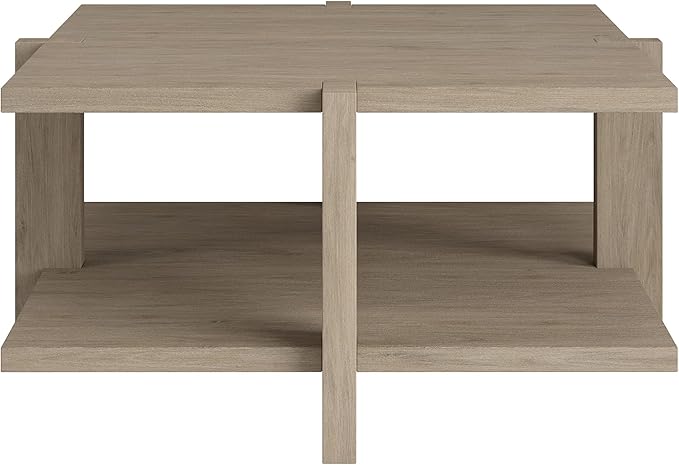 Henn&Hart 35" Wide Square Coffee Table in Antiqued Gray Oak, - Image 4