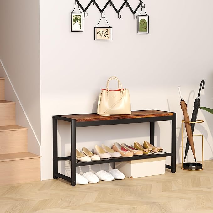 HOMEFORT Shoe Bench, Modern Industrial Shoe Storage Bench, Entryway Bench - Image 4