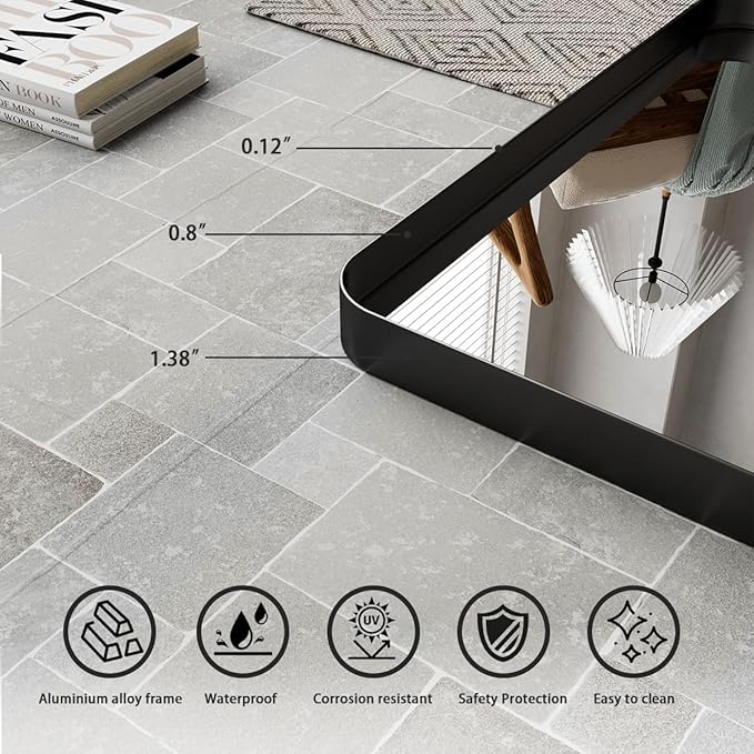 Koonmi Black Bathroom Mirror for Wall, 30x40 Inch Matte Metal Deep Framed - Image 3