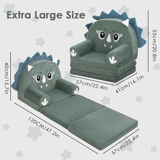 Kids Couch Comfy Foldable Kids Sofa to Lounger 2 in 1 Toddler Chair Plush Baby - Image 3