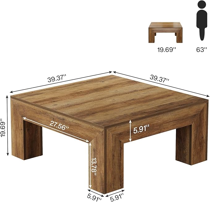 Tribesigns 39.4-Inch Square Coffee Table - Image 2