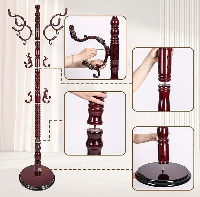 Coat Rack Stand, Solid Wooden Coat Tree - Image 4