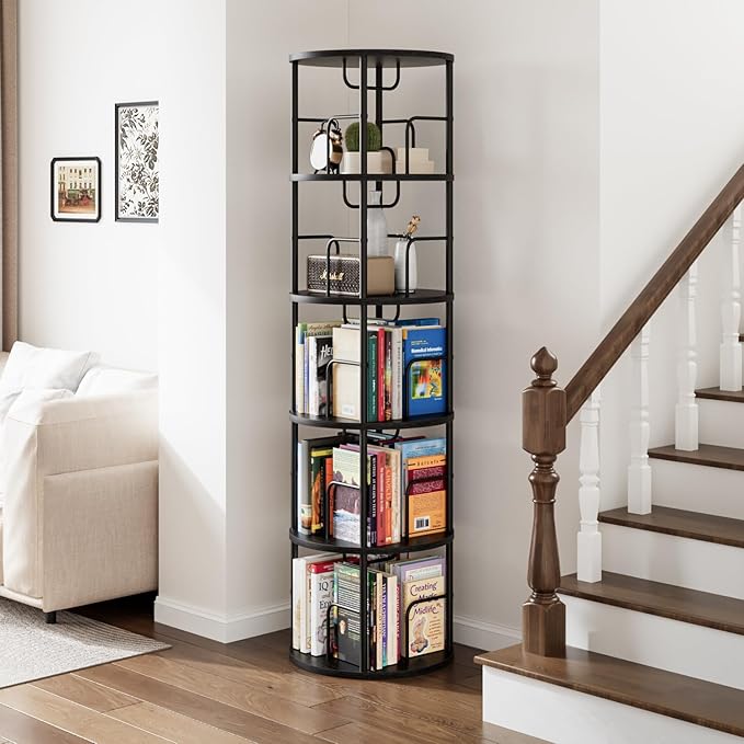 5 Tier Rotating Bookshelf, 360 Display Spinning Corner Bookshelf, Space-Saving - Image 7