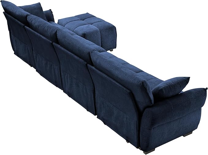 Modern Chenille Fabric 4-Seat Sofa w/Ottoman+2 Pillows, Premium Upholstery - Image 8
