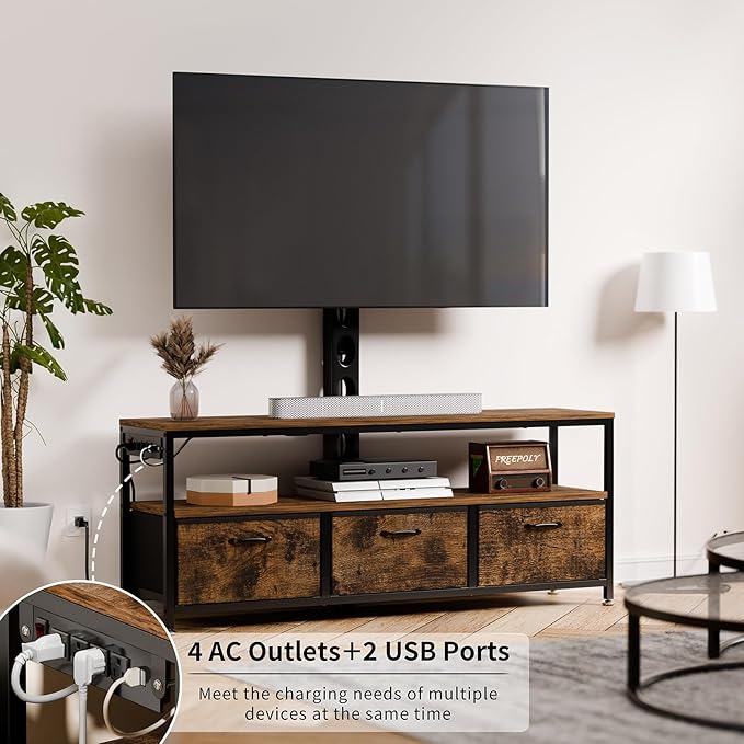 JUSTOGO TV Stand with Mount and Power Outlet, TV Stand with Drawers Storage - Image 2