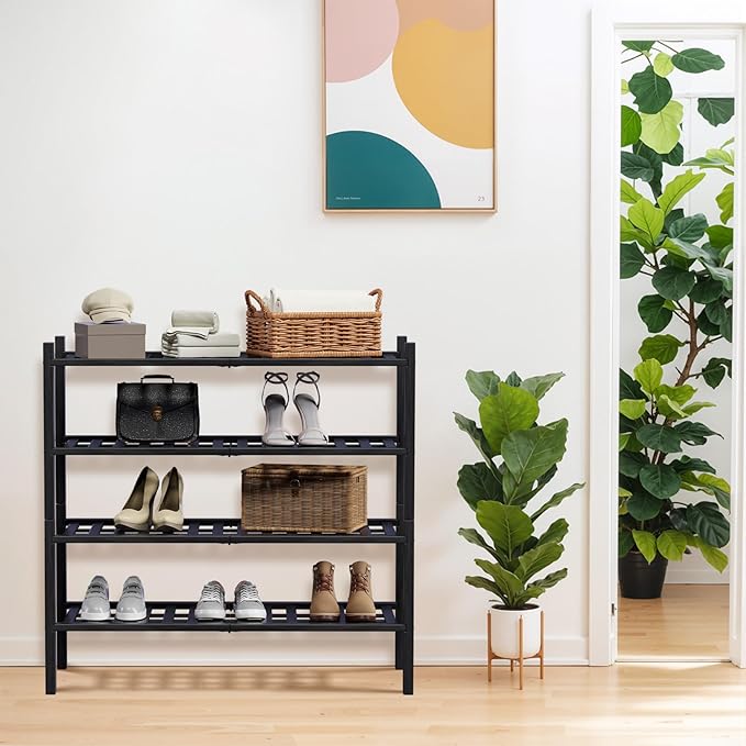 Haddockway 4 Tier Bamboo Shoe Rack Storage Organizer, Small Space 27"x11"x26" - Image 2