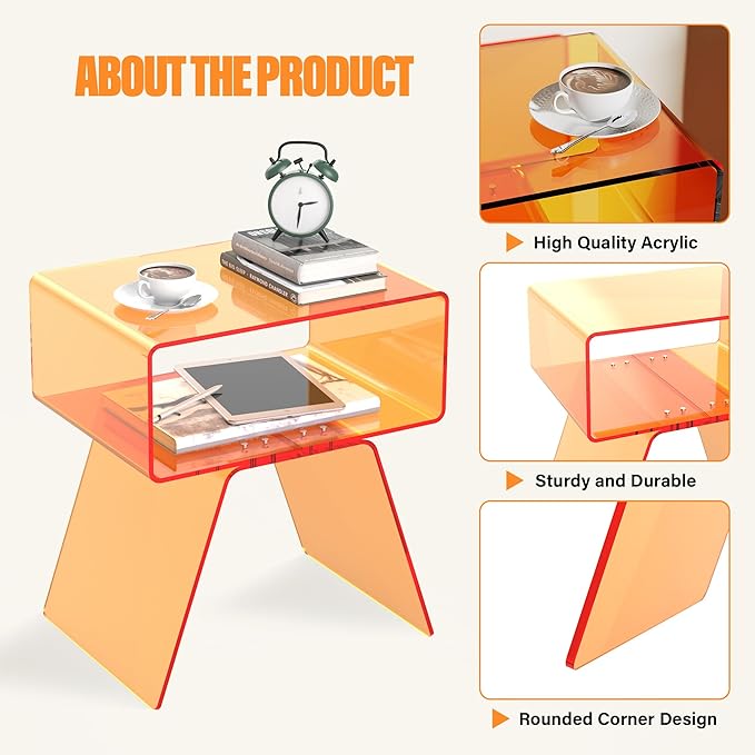 Acrylic Side Table with Easy Assembly Mini Modern End Table/Nightstand - Image 4