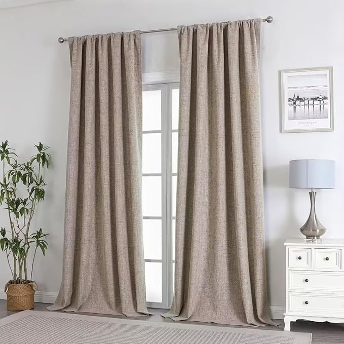 Joydeco Natural Linen Curtains 90 inch Length 2 Panels Set Burg 100% Blackout - Image 7