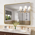 Gold Bathroom Mirror, 48x32 Inch Brushed Gold Metal Frame Mirror by JISOSO