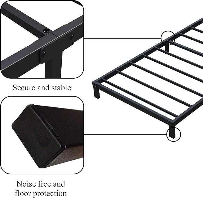 7 Inch XL Twin Bed Frames No Box Spring Need, Low Profile Metal Platform Twin - Image 5