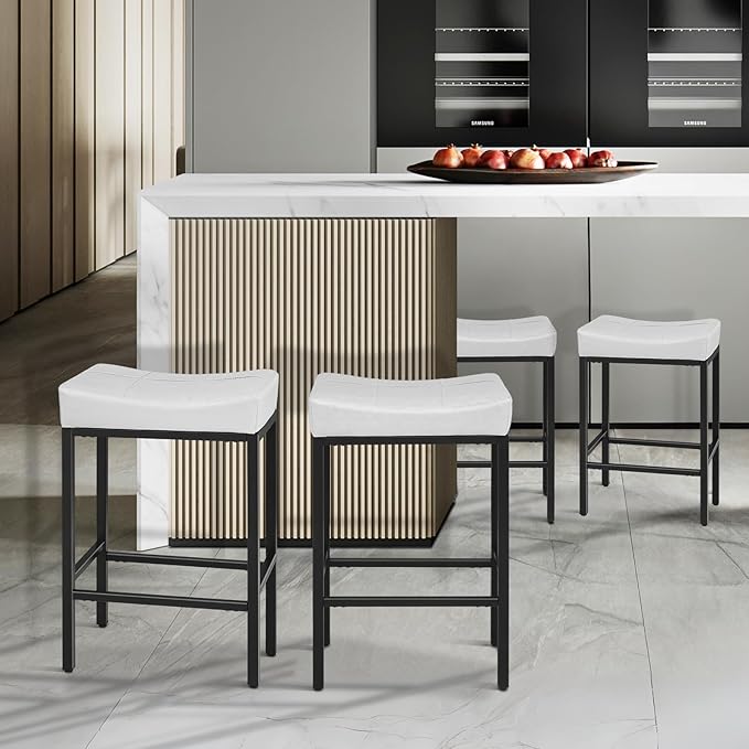 Athena Collection Counter Height Bar Stools Set of 2, 31.5 Inches Saddle Bar - Image 8