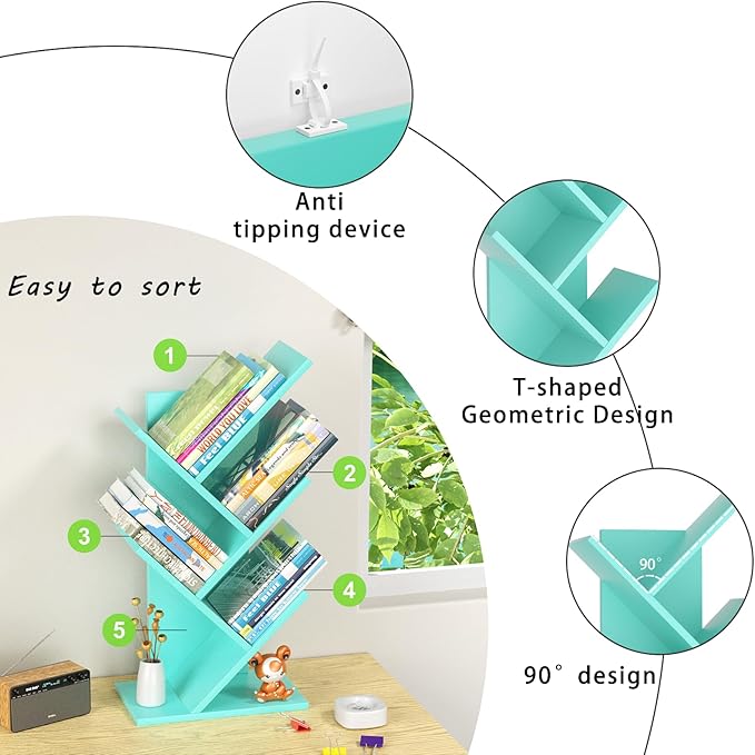 5 Tier Tree Book Shelf, Small Desktop Bookshelf - Image 6