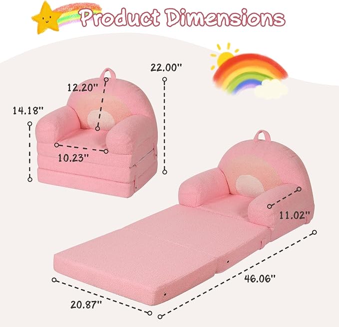 Foldable Kids Sofa, Comfy Rainbow Toddler Couch - Image 3