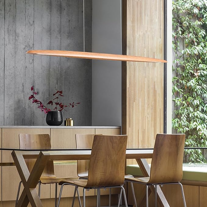51" 36W Wood LED Linear Pendant Light Fixture Led Dining Room Light Dimmable - Image 4