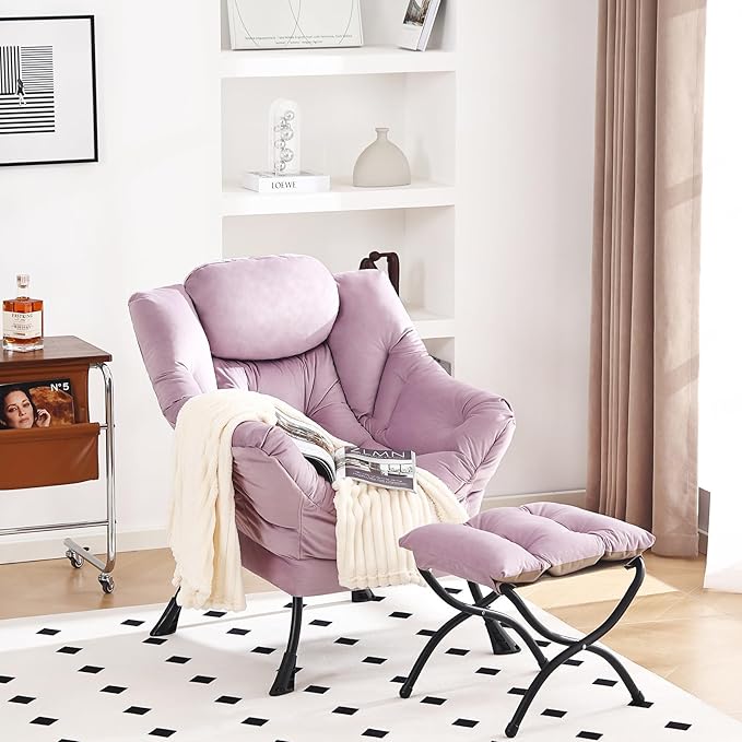 Lazy Chair with Ottoman, Modern Chair with Folding Footrest, Lounge Accent Chair - Image 2