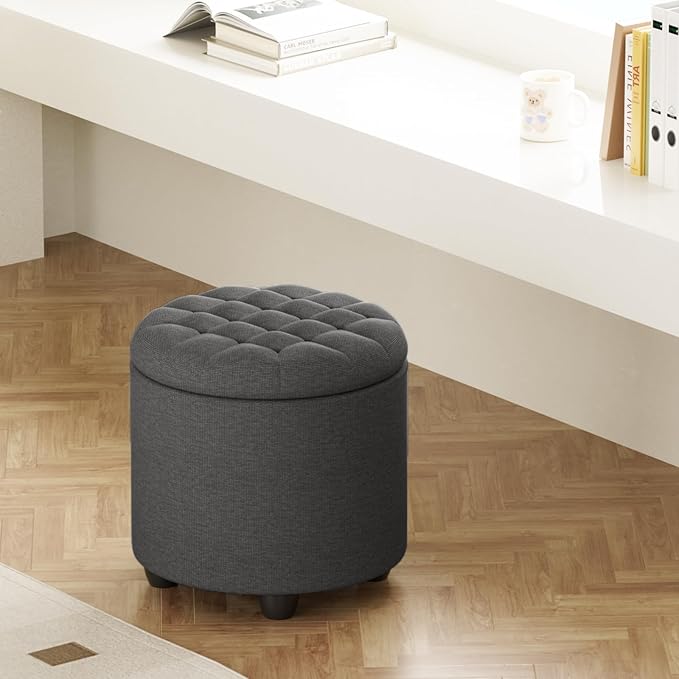 Furniliving 18.7inch Storage Round Ottoman, Footstools - Image 10