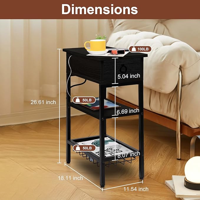 Small Black Side Table Charging Station - Image 2