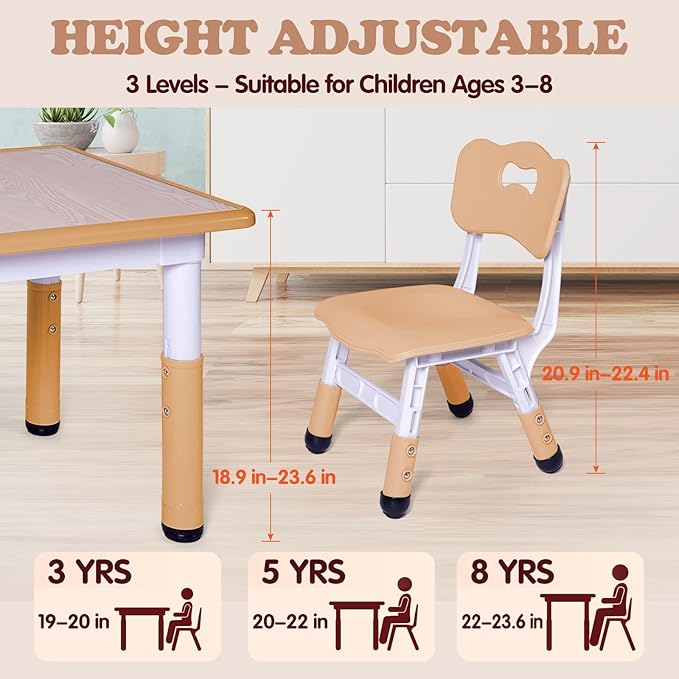 Kids Table and 2 Chairs Set, Height Adjustable Toddler Study Table and Chair Set - Image 2