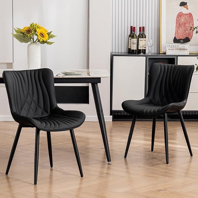 Kidol & Shellder Black Dining Chairs Set of 2, Faux Leather Upholstered Mid - Image 4