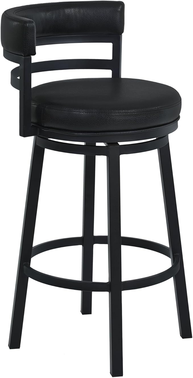 Armen Living Madrid 26" Seat Height Swivel Modern Ford Black Faux Leather and by ArmenLiving
