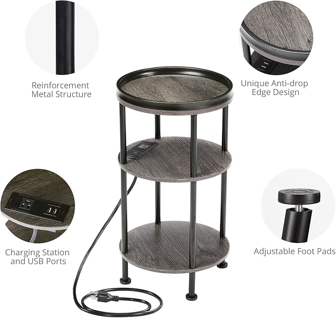 Small Round Side Table with Charging Station - Image 8