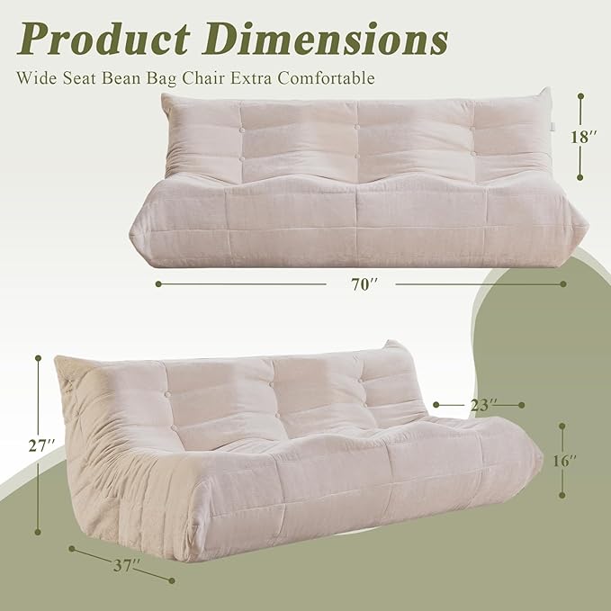 Bean Bag Chair, 3 Seater Fireside Chair Large Bean Bag Sofa - Image 2