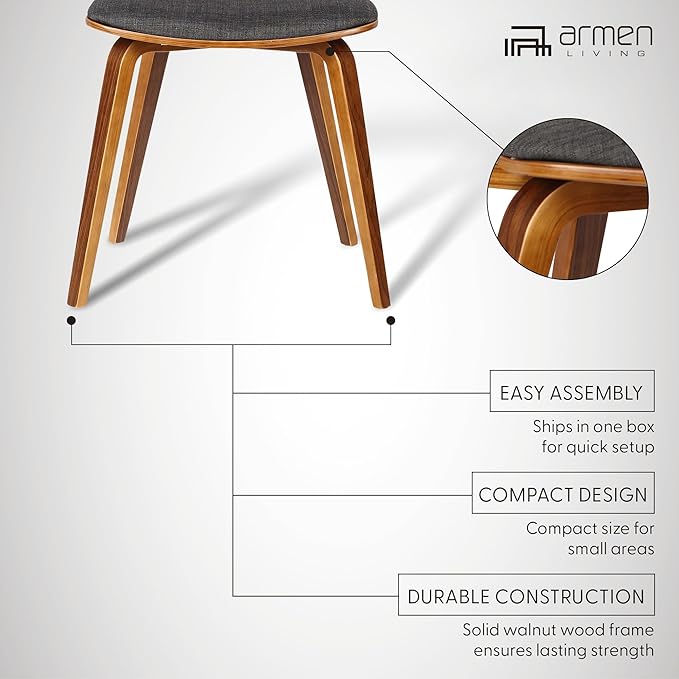 Armen Living Jaguar Mid-Century Dining Chair in Walnut Wood and Charcoal Fabric - Image 10