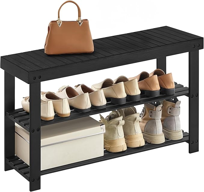 SONGMICS Shoe Rack Bench, 3-Tier Bamboo Shoe Storage Organizer, Entryway Bench by SONGMICSbySONGMICSHOME
