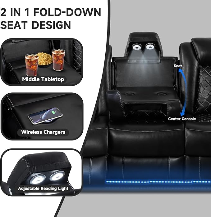 PU Leather Power Wall Hugger Chair Double Reclining Sectional Sofa 3-Seater - Image 5