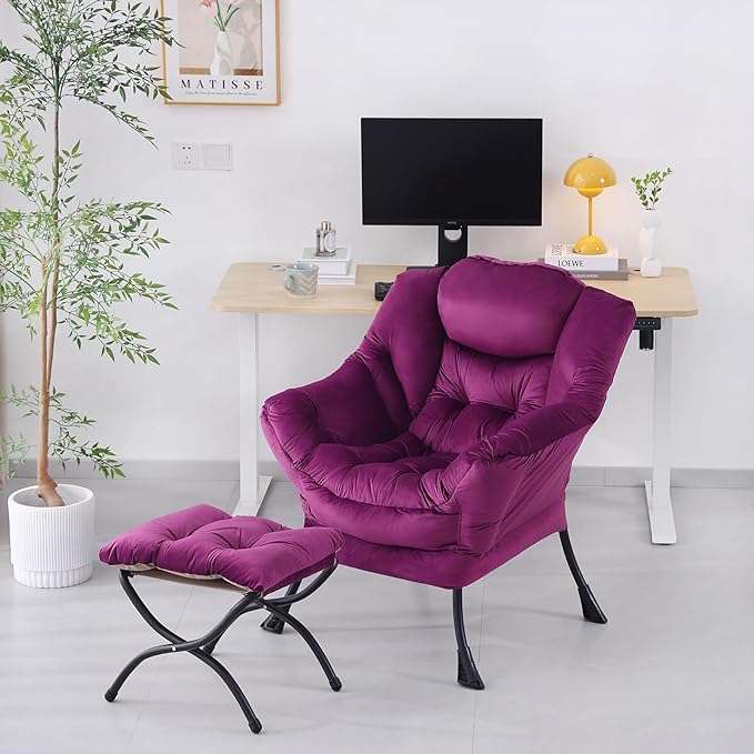 Lazy Chair with Ottoman, Modern Accent Chair Lounge Leisure Sofa Chair with - Image 4