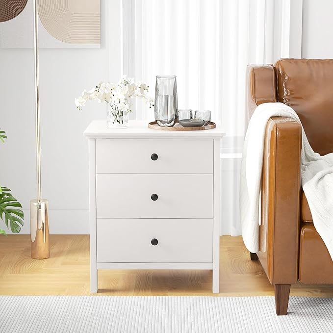 KOMFOTT 3 Drawers Nightstand, Wooden Bedside Table, Modern Sofa Side End Table - Image 5