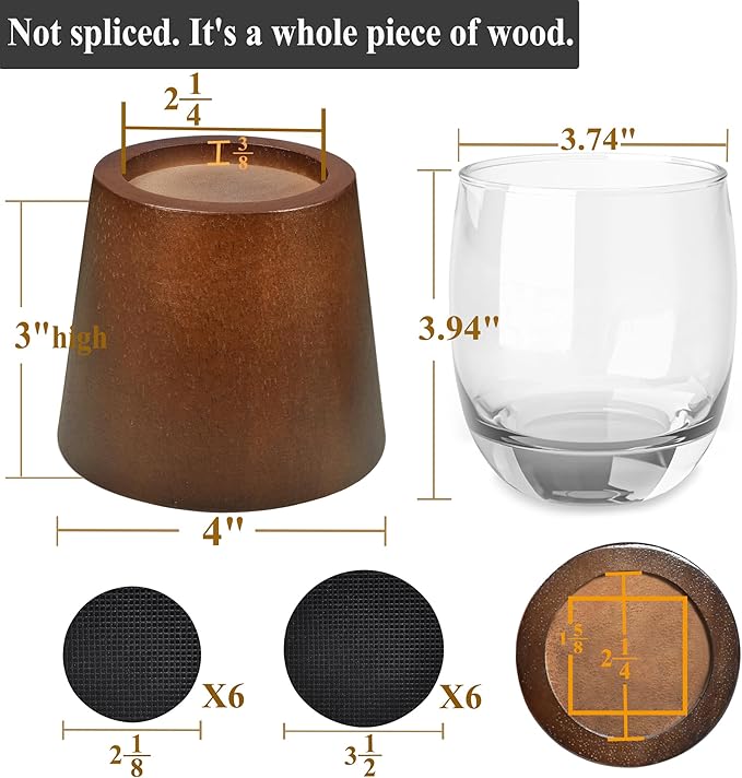 Sopicoz Wooden Bed Risers 3 Inch Round Furniture Risers Set of 6, Heavy Duty - Image 2