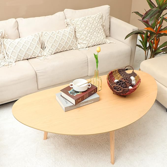 FIRMINANA Mid Century Modern Coffee Table, Large Oval Shape - Image 2