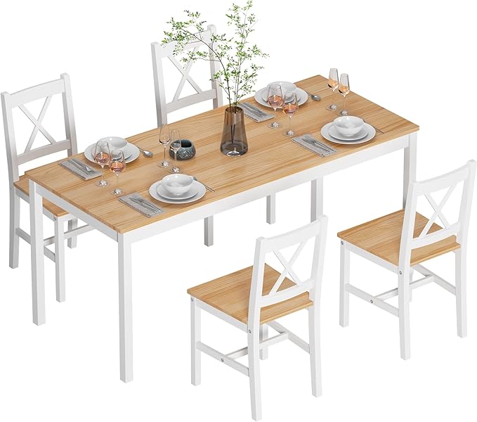 SogesPower Dining Table Set for 4, 5-Piece Wood Kitchen Dining Table Set by SogesPower