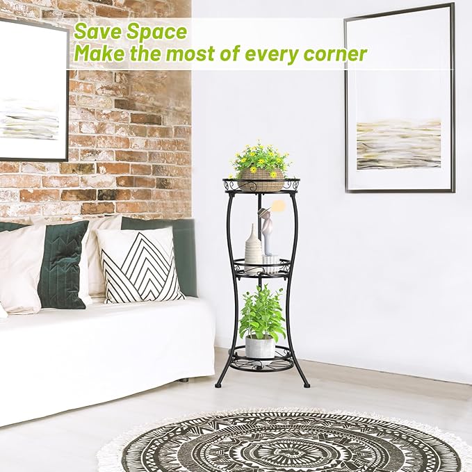 KMOTASUO 3 Tier Tall Metal Plant Stand, 33 Inch Plant Stands Indoor Outdoor - Image 5