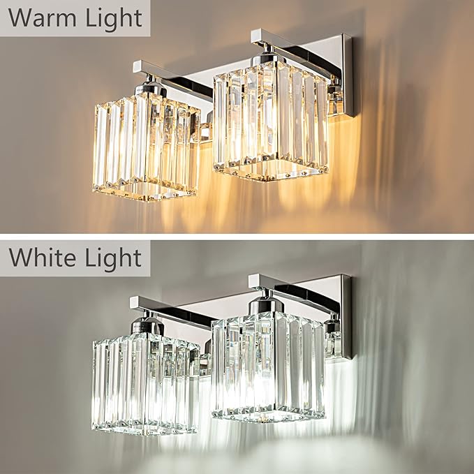 Modern Bathroom Vanity Light 2-Lights Chrome Crystal Bathroom Wall Light Vanity - Image 2