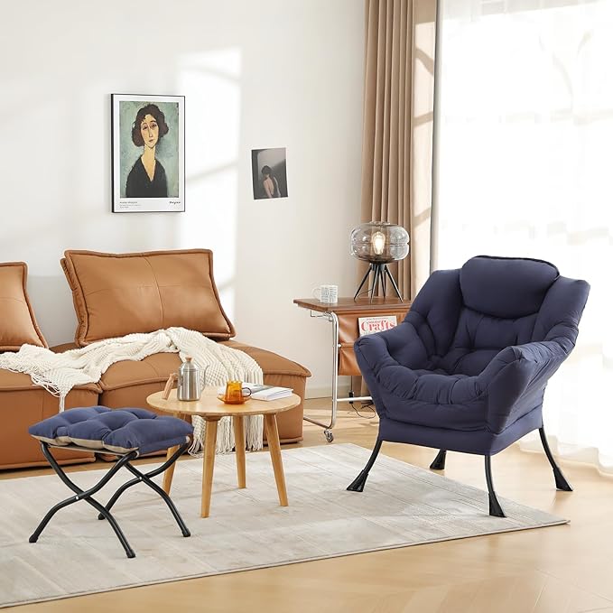 Cozy Lazy Chair and Ottoman, Large Contemporary Accent Lounge Chair Set - Image 2