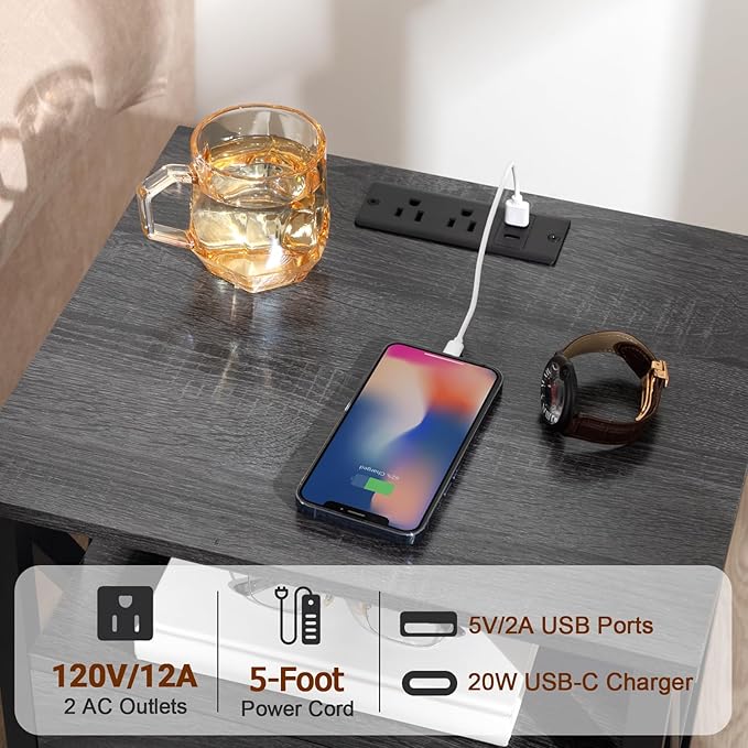 AMHANCIBLE Night Stand Set 2, LED Nightstand - Image 5