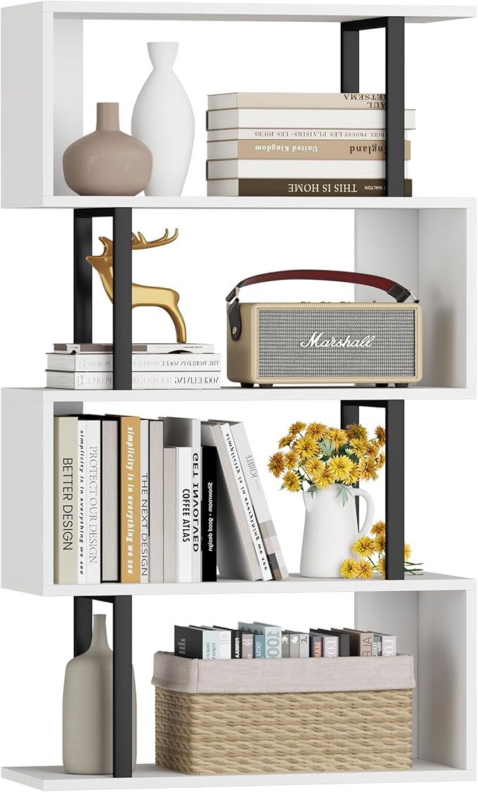 Yusong Geometric Bookcase, S Shaped Bookshelf 4-Tier Book Shelves by Yusong