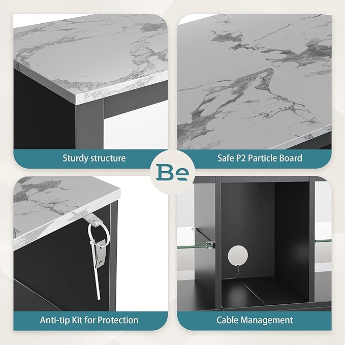 Bestier White Marble TV Stand LED Entertainment Center Gaming TV Stand - Image 4