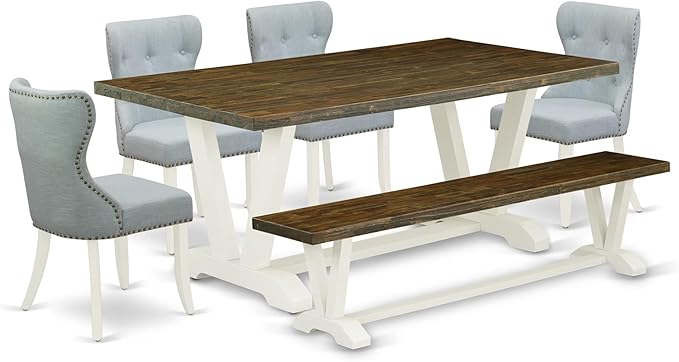 East West Furniture V077SI215-6 6 Piece Dining Table Set Contains a Rectangle by EastWestFurniture