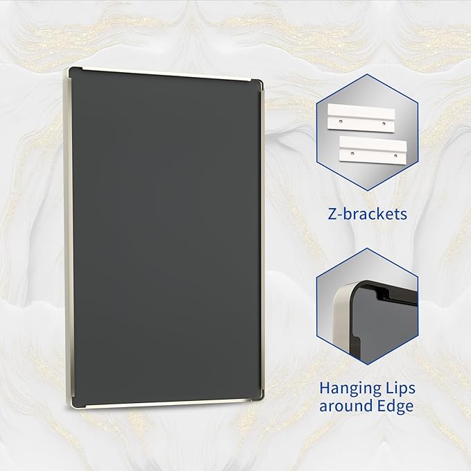WEER 48X36 Inch Brushed Nickel Bathroom Mirror, Brushed Silver Metal Frame - Image 7