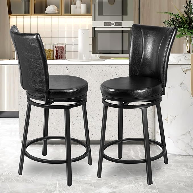 Bar Stools Set of 2, Counter Height Swivel Bar Chair by FLYZC