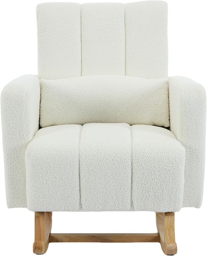Christopher Knight Home Mapo Wooden Rocking Chair Indoor, Teddy Upholstered - Image 6