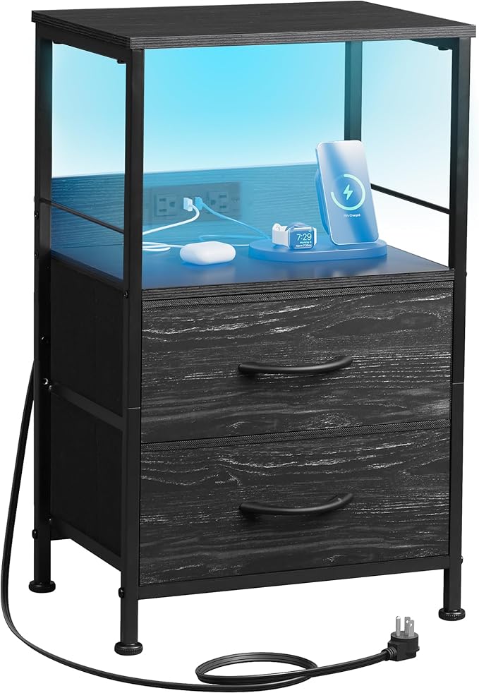 WLIVE Night Stand with Charger Station, LED Nightstand by WLIVE