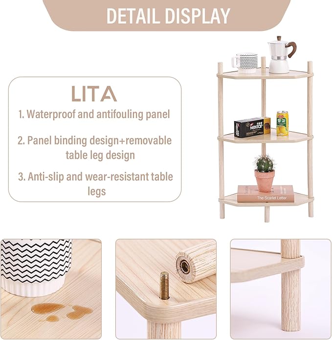 LITA Modern Wood Side Table, Triangular Accent End Table Plant Night Stand - Image 5