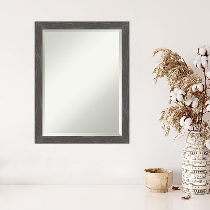 Amanti Art Grey Wall Mirror 27x21 Woodridge Rustic Grey Rectangle Bathroom - Image 5